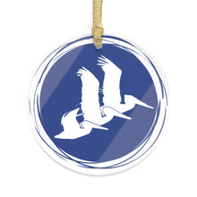 Load image into Gallery viewer, Elegant Acrylic CRCL Three Pelican Ornament – Clear with Blue Design